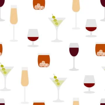 Seamless pattern of glasses with alcoholic drinks Stock Illustration