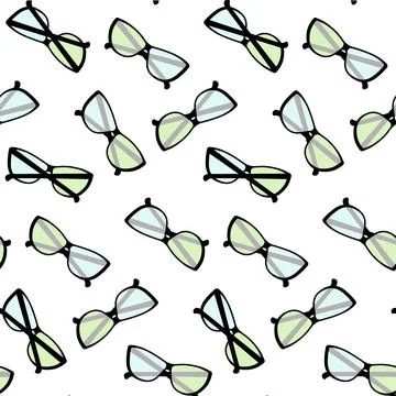 Seamless pattern of glasses with black frames and colored lenses. Happy glasses Stock Illustration