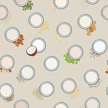 Seamless pattern of glasses with plant-based milk. Vegan milk in glass Stock Illustration