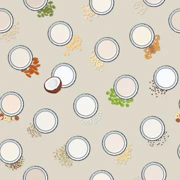Seamless pattern of glasses with plant-based milk. Vegan milk in glass Stock Illustration