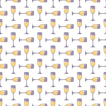 Seamless pattern with glasses of sparkling wine with bubbles for holiday Illustrazione stock