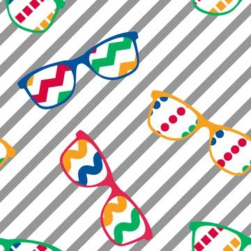 Seamless Pattern of Glasses Turning Grey into Colours Stock Illustration
