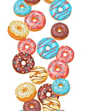 Seamless pattern with glaze donuts and sprinkles. 스톡 일러스트