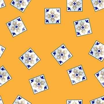 Seamless pattern glazed azulejos ornament tile cartoon vector Stock Illustration