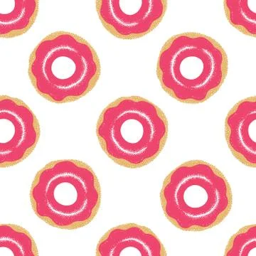 Seamless pattern with glazed donuts. Pink colors. Vector hand drawn illustration Stock Illustration