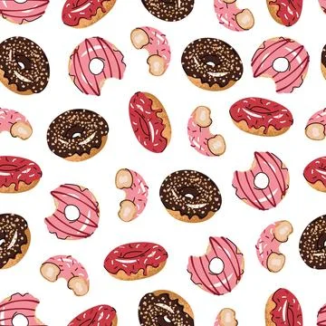 Seamless pattern with glazed donuts. Repeating texture with delicious desse.. Stock Illustration