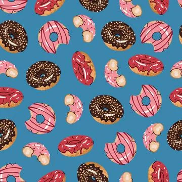 Seamless pattern with glazed donuts. Repeating texture with delicious desse.. Stock Illustration