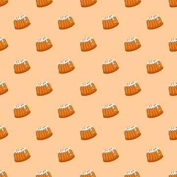 Seamless pattern with glazed pastry bun with hazelnut sprinkles Stockillustratie