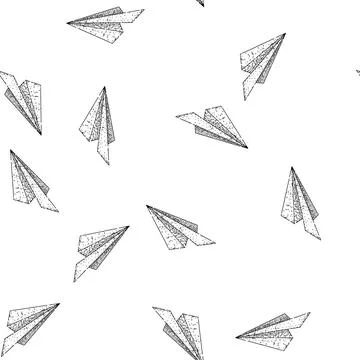Seamless pattern glide paper plane sketch hand drawn black Stock Illustration