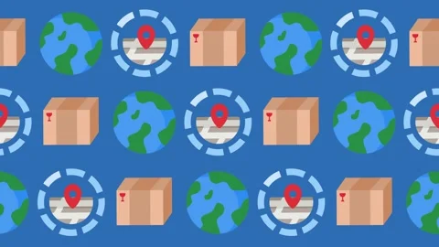 Seamless pattern of global logistics icon with world globe, shipping box Stock Footage 333724796