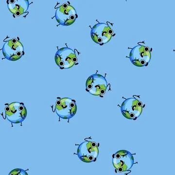 Seamless pattern globe earth planet character cartoon vector Stock Illustration
