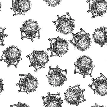 Seamless pattern globe summer travel vintage sketch hand drawn Stock Illustration