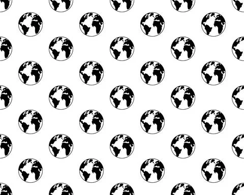 Seamless pattern of globe in white background with mini doodle . Vector Illus Stock Illustration