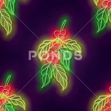 Seamless pattern with glow Branch of Coffee Tree Иллюстрация
