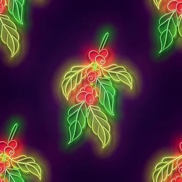 Seamless pattern with glow Branch of Coffee Tree Stock Illustration
