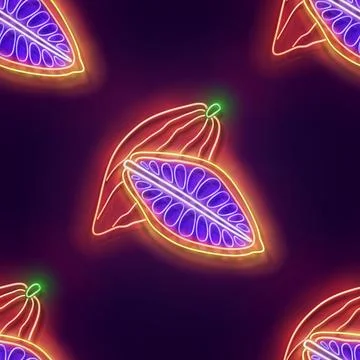 Seamless pattern with glow cocoa fruit Stock Illustration