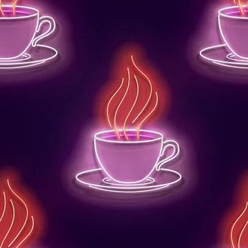 Seamless pattern with glow Cup of Coffee with Steam Stock Illustration