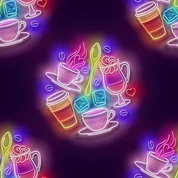 Seamless pattern with glow Cups with Different Coffee Stock Illustration