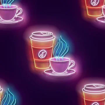 Seamless pattern with glow Cups of Different Coffee Stock Illustration