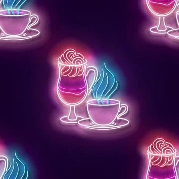 Seamless pattern with glow Cups of Different Coffee Stock Illustration