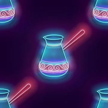 Seamless pattern with glow Decorated Cezve Stock Illustration