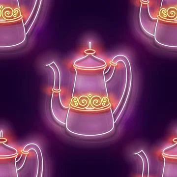 Seamless pattern with glow Decorated Turkish Coffee Pot Illustrazione stock