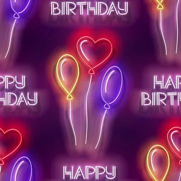 Seamless pattern with  glow Different Form Balloons and Inscription Stock Illustration