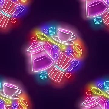 Seamless pattern with glow Different Types of Coffee Stock Illustration