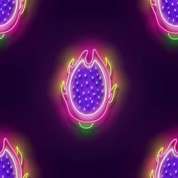 Seamless pattern with glow dragon fruits (pitahaya) Illustrazione stock