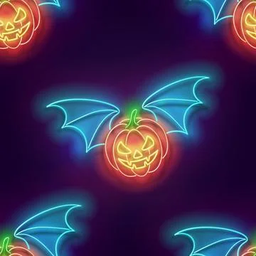Seamless pattern with glow Flying Vampire Pumpkin Illustrazione stock