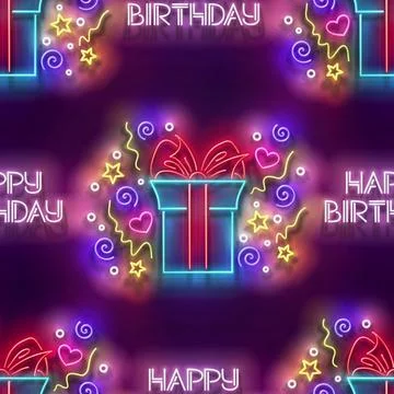 Seamless pattern with glow Gift Box with Beautiful Bow and Inscription Stock Illustration