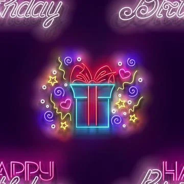 Seamless pattern with glow Gift Box with Beautiful Bow and Inscription 스톡 일러스트