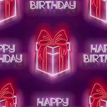 Seamless pattern with glow Gift Box with Beautiful Bow and Inscription Stock Illustration