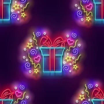 Seamless pattern with glow Gift Box with Beautiful Bow Stock Illustration