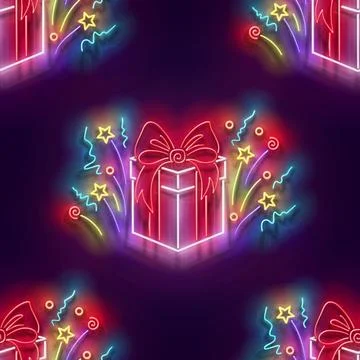Seamless pattern with glow Gift Box with Beautiful Bow Stock Illustration