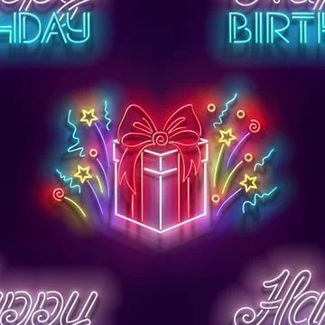 Seamless pattern with glow Gift Box with Beautiful Bow and Inscription Stock Illustration