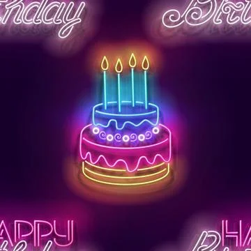 Seamless pattern with glow glow Holiday Cake with Candles and Inscription Stock Illustration
