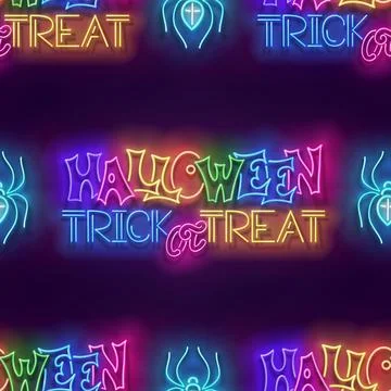 Seamless pattern with glow Halloween Trick or Treat Inscription Stock Illustration