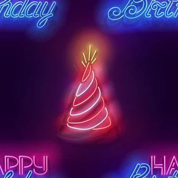 Seamless pattern with glow Holiday Hat and Inscription Stock Illustration