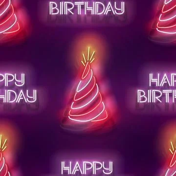 Seamless pattern with glow Holiday Hat and Inscription Stock Illustration