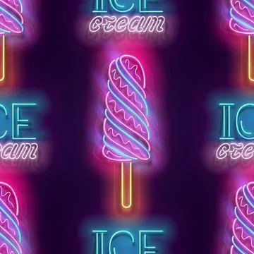 Seamless pattern with glow Lolly Pop Ice Cream and Inscription Illustrazione stock