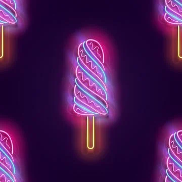 Seamless pattern with glow Lolly Pop Ice Cream Stock Illustration
