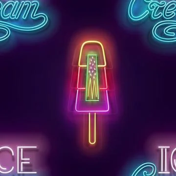 Seamless pattern with glow Lolly Pop Ice Cream and Inscription Stock Illustration
