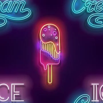 Seamless pattern with glow Lolly Pop Ice Cream and Inscription Stock Illustration