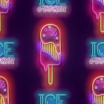 Seamless pattern with glow Lolly Pop Ice Cream and Inscription Stock Illustration