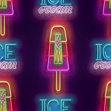 Seamless pattern with glow Lolly Pop Ice Cream and Inscription Stock Illustration