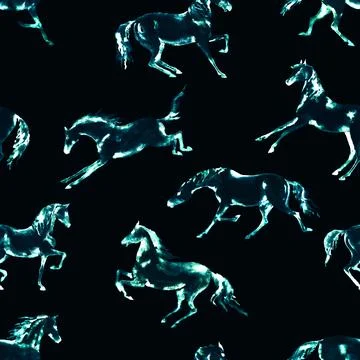 Seamless pattern with glow neon light or laser horses Stock Illustration
