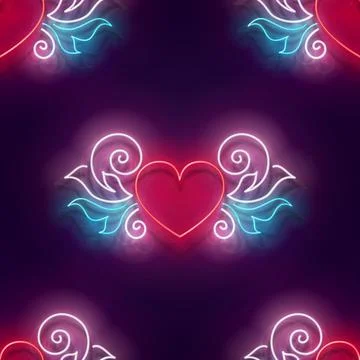 Seamless pattern with glow Ornate Heart Stock Illustration