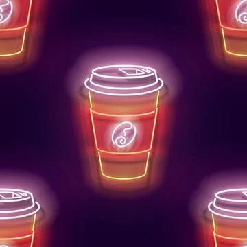 Seamless pattern with glow Paper Cup of Coffee Stock Illustration