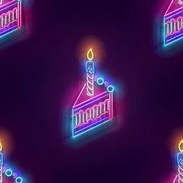 Seamless pattern with glow Piece of Holiday Cake with Candle Stock Illustration